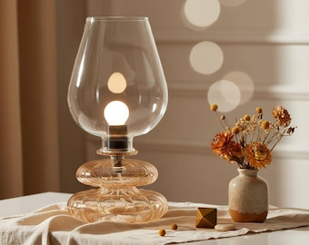 Hand-Blown Glass Table Lamp | Clear and Gold Artisan Lamp | Handmade unique Table lamp | Blown Glass Lampshade Bedside lamp
