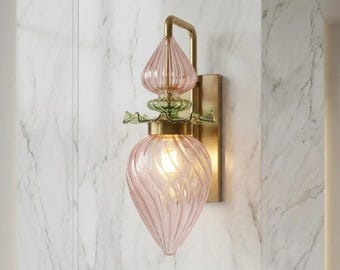 Flower Hand Blown Glass Wall Sconce - Brass Wall Sconce Lighting - Glass Bedside Wall - Sconces - Modern Glass Wall fixture