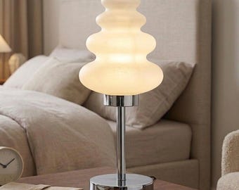 Bedside Table Lamp with Frosted Glass Shade, Modern Bedside Lamp for Warm Ambient Lighting