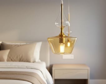 Kitchen Island Light in soft yellow - Blown glass hanging light