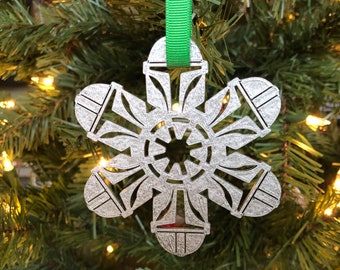 Mandalorian Snowflake Christmas Tree Ornament - Special Edition Silver