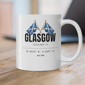 Mug Glasgow, cadeau de lieu écossais, tasse en céramique typographique G1