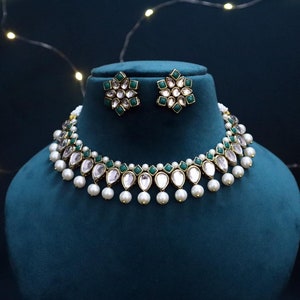 Kundan Necklace, Bollywood Style Necklace For Women, Handmade Indian Traditional Jewelry,Unique Gift, Party Wear Jewelry, Green Necklace Set