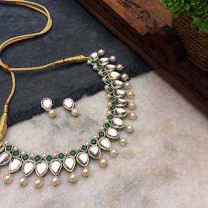 Kundan Necklace, Bollywood Style Necklace For Women, Handmade Indian Traditional Jewelry,Unique Gift, Party Wear Jewelry, Green Necklace Set