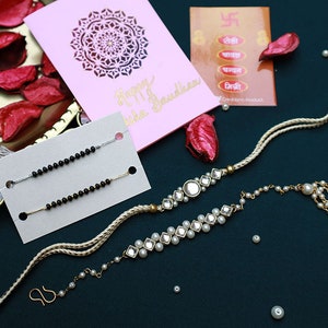 Kundan Rakhi e cartão, Rakshabandhan, Rakhri para irmão, Shubh Dhaga Bhai Rakhi, Bhabhi Rakhi / Lumba / Sister Rakhi Combo, saudações, presente