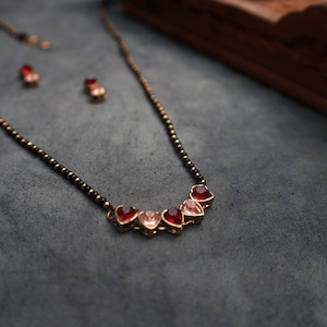 Heart Mangalsutra Necklace Set, Unique Gift for Wife, Daily Wear Jewelry, Bollywood Style Mangalsutra Set for Women, Red Necklace