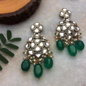 Kundan Earrings, Natural Stone Dangler Earrings For Women, Handmade Indian Traditional Jewelry, Unique Gift, Danglers, Bollywood Earrings