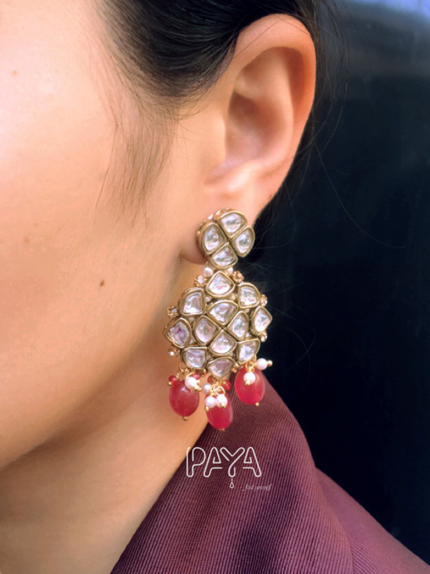 Kundan Earrings Natural Stone Dangler Earrings for Women Etsy India