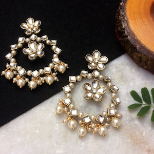 Kundan Dangler Earrings/ Pearl Earrings For Women/ Indian Chandbali Earring/ Statement Earring/ Designer Jewelry/ Chandelier/ Sabyasachi
