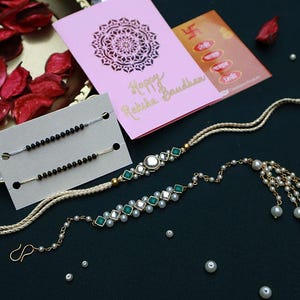 Verde Kundan Rakhi e Cartão, Rakshabandhan, Rakhri para Irmão, Shubh Dhaga Bhaiya, Bhabhi Rakhi /Lumba /Irmã Rakhi, Rakhi Saudação para Bhai