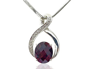 Red Garnet Pendant, January Birthstone, Oval Cut Pendant, 925 Solid Sterling Silver Jewelry, Wedding Anniversary Gift, Handmade Jewelry Gift