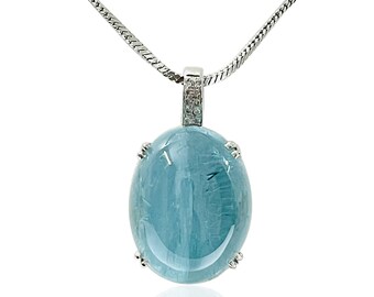 Aquamarine Pendant, March Birthstone, Oval Cabochon Shape Pendant, 925 Solid Sterling Silver Jewelry, Best Gift Forever, Handmade Pendant