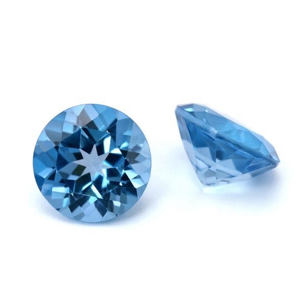 6mm To 12mm Round Natural Swiss Blue Topaz | Faceted Cut Loose Gemstone AAA Excellent Quality | Full Calibrated Sizes |  For Jewelry |