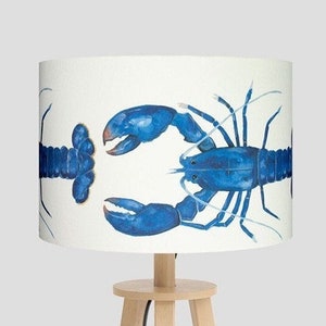 Blue Lobster Lampshade: Coastal Nautical Drum Shade, Handmade in Cornwall