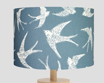 Handmade shade, blue swallow fabric