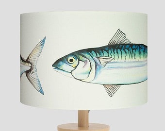 Cornish Mackerel Handmade drum lampshade Rebecca Davey Art Design