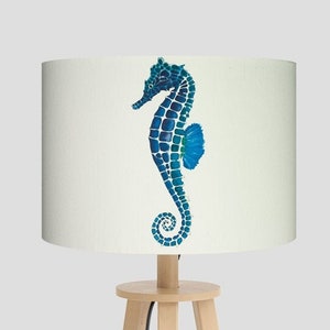 Blue Seahorse Handmade Lampshade | 20 – 40cm Diameter | Drum Lampshade | Nautical Lampshade |Coastal Décor| Made In Cornwall |