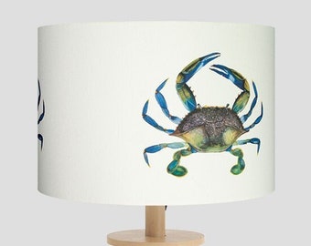Colourful Crab | Handmade Lampshade | 20 – 40cm Diameter | Drum Lampshade | Nautical Crab Lampshade | Coastal | Made In Cornwall, England |