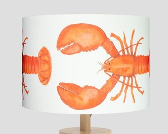 Water Coloured Orange/Red Lobster Handmade Lampshade | 20 – 40cm Diameter | Coastal Drum Lampshade | Beach house decor | Nautical Lampshade