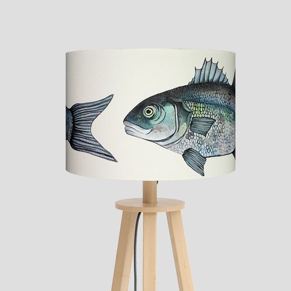 Cornish Sea Bass Handmade drum lampshade 20cm 30cm 40cm