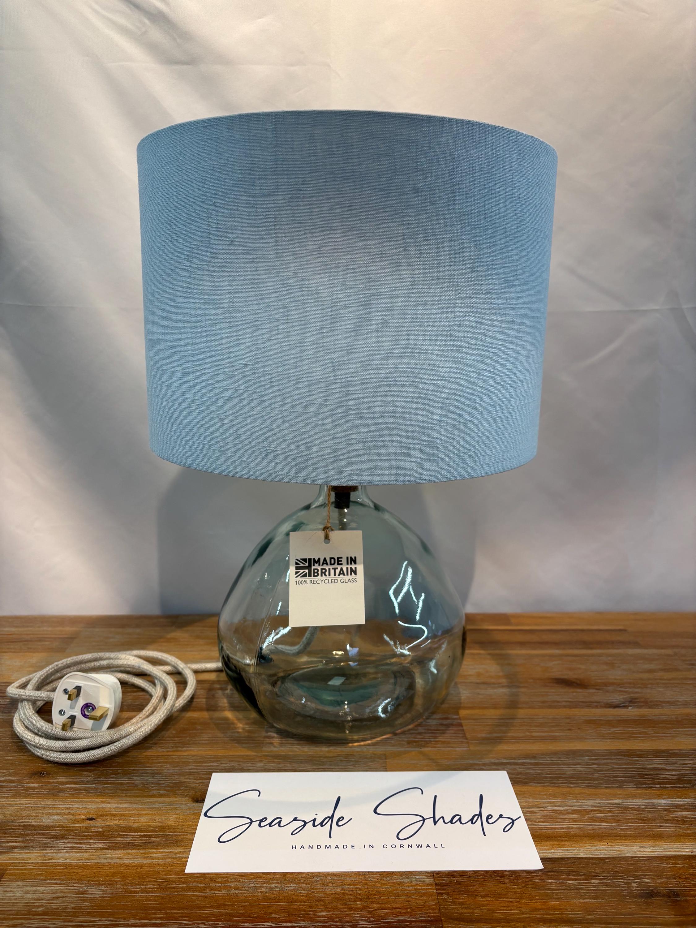 Stonewashed Light Sky Blue Linen Drum Lampshade
