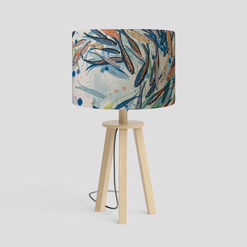 Handmade Lampshade | Sunset fish swirl lampshade | 20 – 40cm Diameter | Coastal Drum Lampshade | Nautical Lampshade |Artist print lampshade