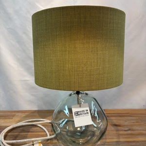 Handmade Drum Lampshade: Linoso Olive Fabric, Table/Floor/Ceiling