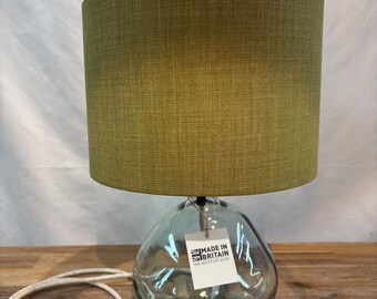 Handmade Drum Lampshade: Linoso Olive Fabric, Table/Floor/Ceiling