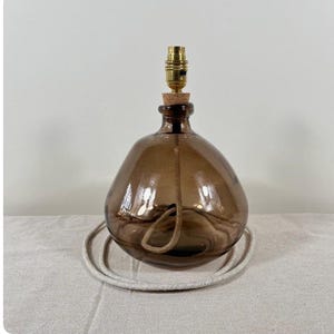 Handmade Recycled Taupe Glass Table Lamp with Linen Flex