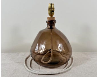 Handmade Recycled Taupe Glass Table Lamp with Linen Flex