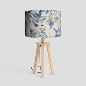 Handmade Drum Lampshade: Pastel Blue Fern Fabric