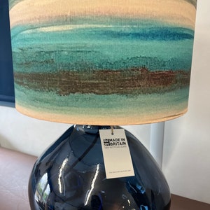 Handmade Nautical Lampshade: Coastal Artist Print, Deep Aqua Sea