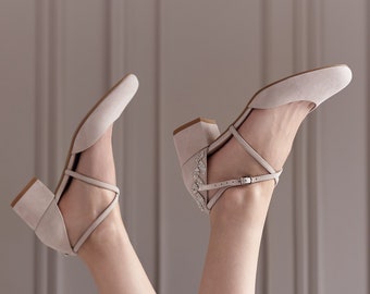 blush low block heel