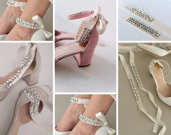 Accessori per scarpe da sposa da sposa (in coppia), decorazione per scarpe da sposa con nastro di raso, catena di perle, cavigliera di perle, fiocco di seta di raso, fermagli per scarpe di perle