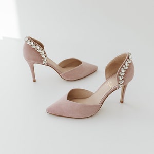 Light Purple D'orsay Wedding Shoes with Crystal Embroidery, Classic Bridal Pumps with Almond Toe, V-notch Vamp and Pointy High Heel