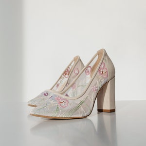 Floral block heel shoes on sale