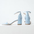 Blue Bridal Sandals with Wildflowers Embroidery, Wedding Shoes with Open Peep Toe, Almond Toe, Ankle Strap, Bridal Shoes with Block Heel product logo