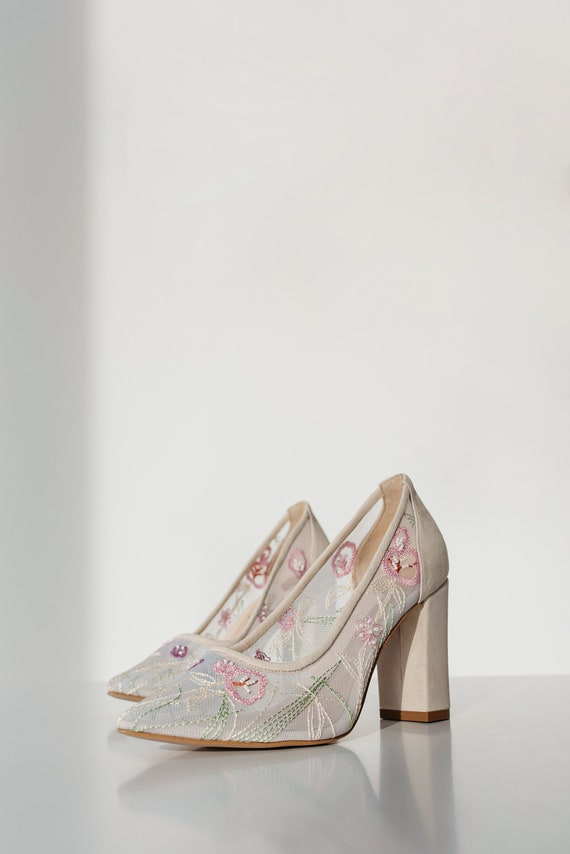 floral wedding shoes bright peep toe bridal heels