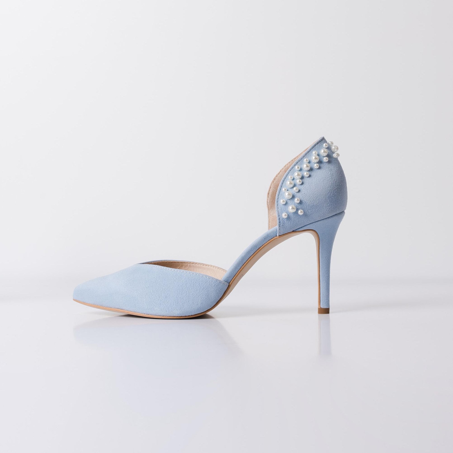 Something Blue Wedding Pumps With Handmade Pearl Embroidery and Pointy Something Blue Wedding Pumps With Handmade Pearl Embroidery and Pointy