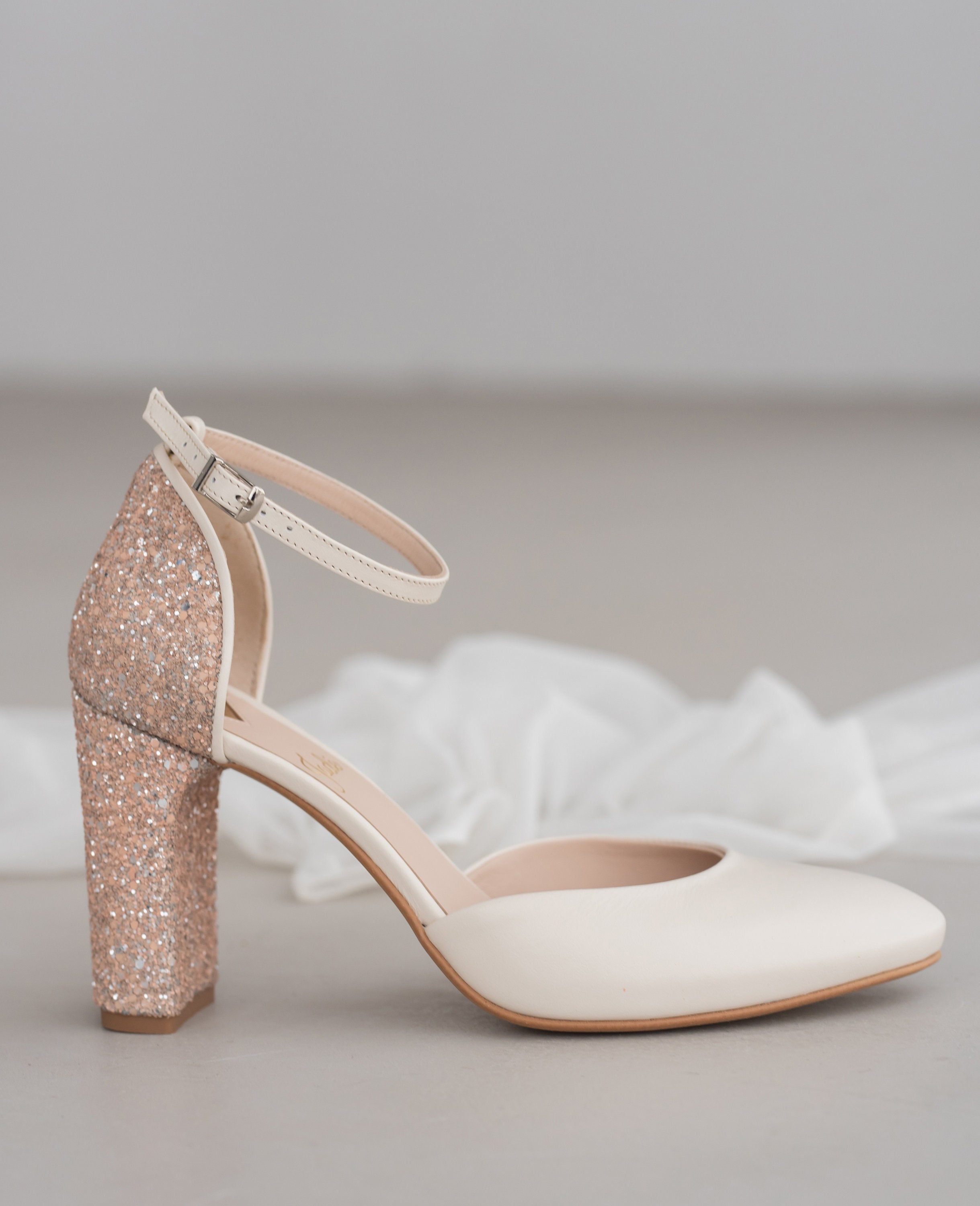 Ivory Bridal Heels With Glitter Block Heel and Almond Toe - Etsy