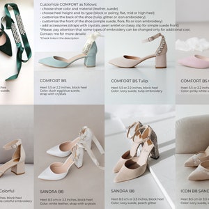 Sandalias de boda azules con tacones bajos y tira en el tobillo, zapatos de novia hechos a mano con punta cerrada, tacones Something Blue imagen 7