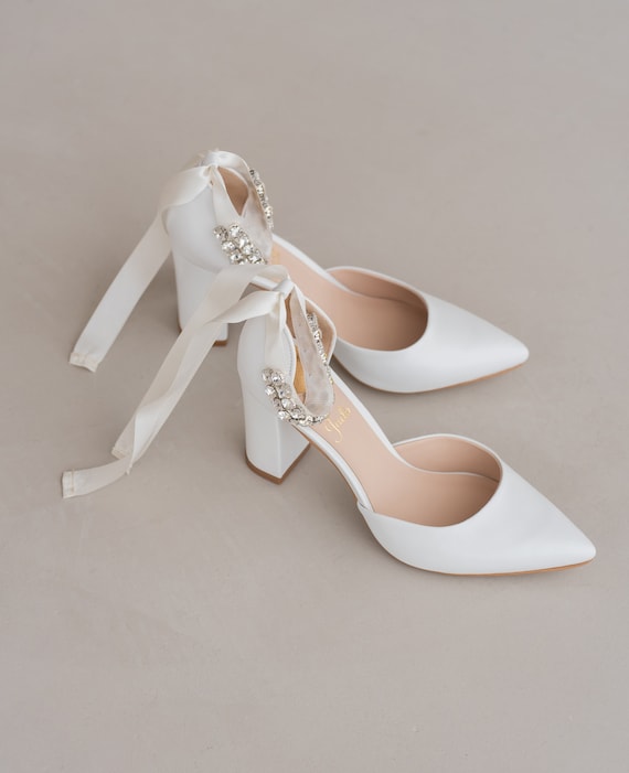 Be Mine Bridal Lavey strap detail heeled shoes in white | ASOS