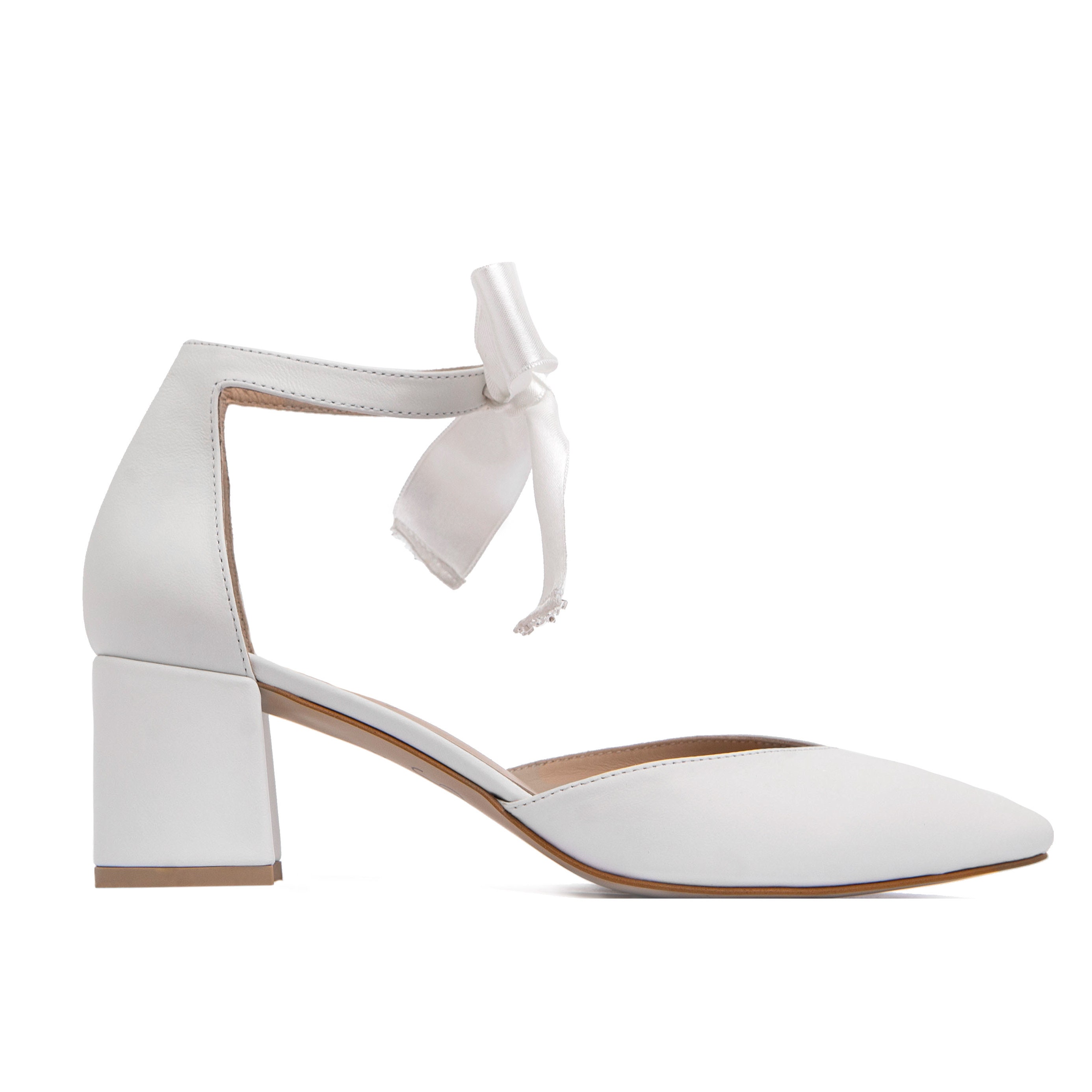 white block heels with bow