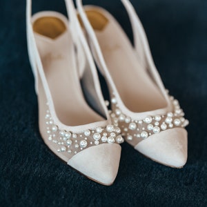 Ivory Wedding Sandals With Low Block Heel and Pointy Toe, Slingback ...
