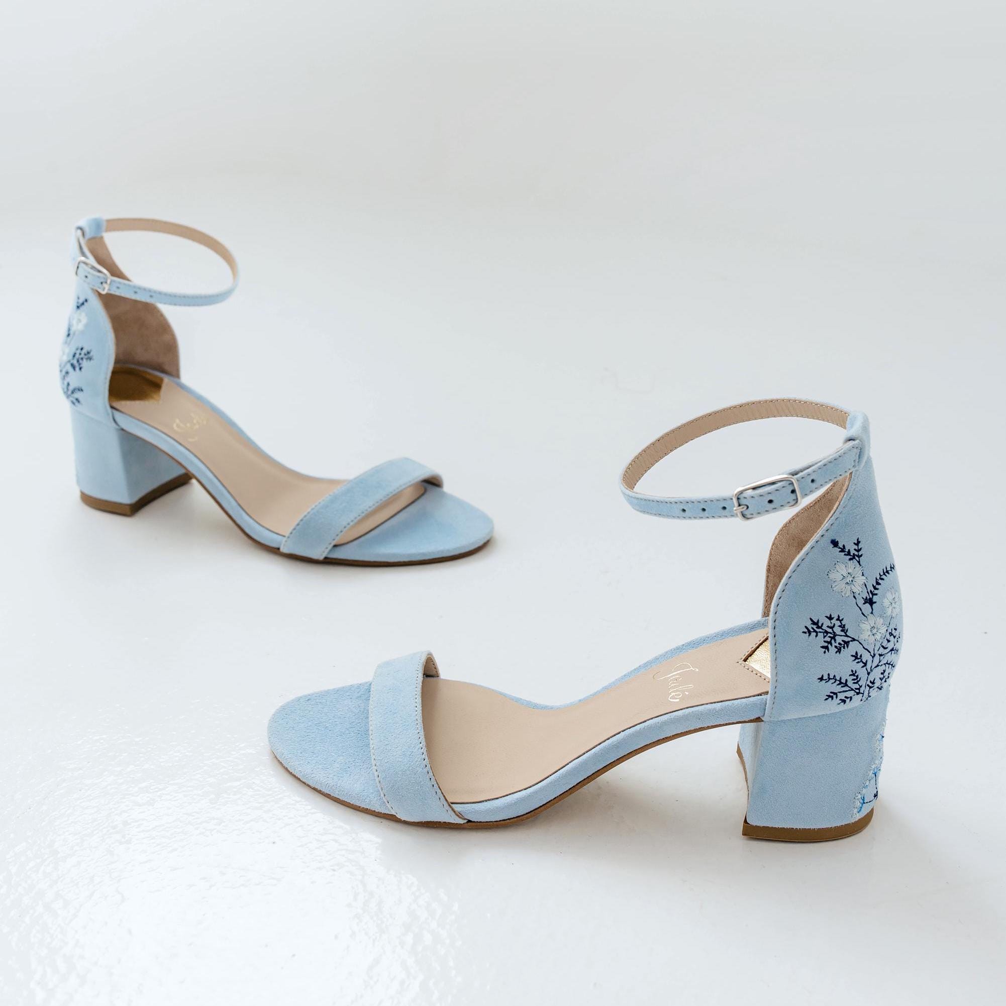 Blue Bridal Sandals With Wildflowers Embroidery, Wedding Shoes With Blue Bridal Sandals With Wildflowers Embroidery, Wedding Shoes With