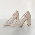 Ivory Wedding Pumps with Block Heel and Colorful Floral Embroidery, Wedding Heels with Pointy Toe, Handmade Flower Embroidered Bridal Shoes product logo