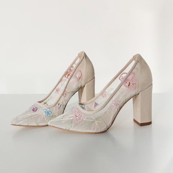 Handmade Middle High Heels Pointed Toe Crystal Wedding Shoes, S003 Handmade Middle High Heels Pointed Toe Crystal Wedding Shoes, S003