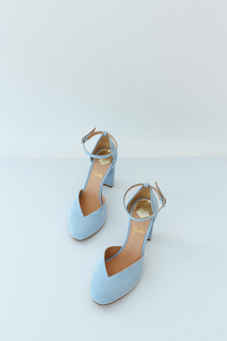 Blue Bridal Shoes With High Block Heel Natural Suede Wedding - Etsy