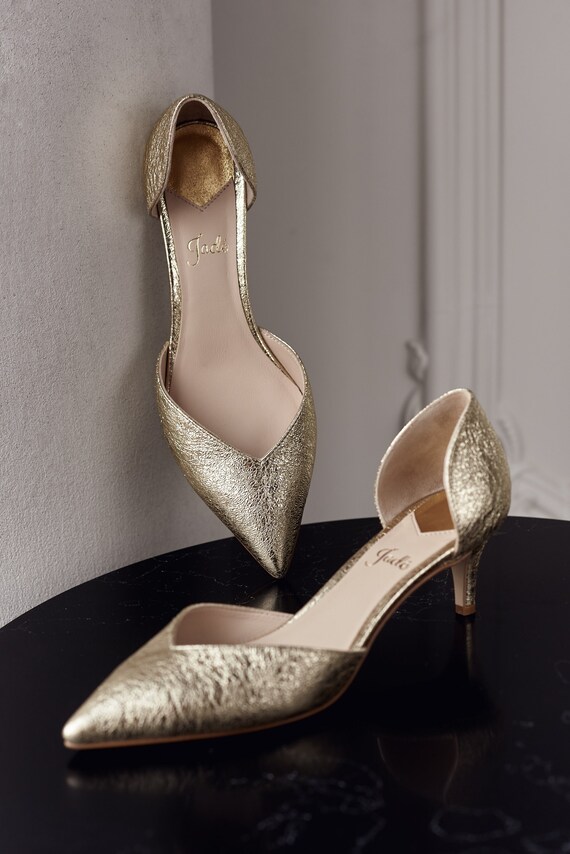 wedding shoes low heel gold