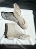 Couture Wedding Ankle Booties With Beautiful Embroidery Beaded Pearl Decorated Natural Suede Embellished Block Heel Wedding Shoes 